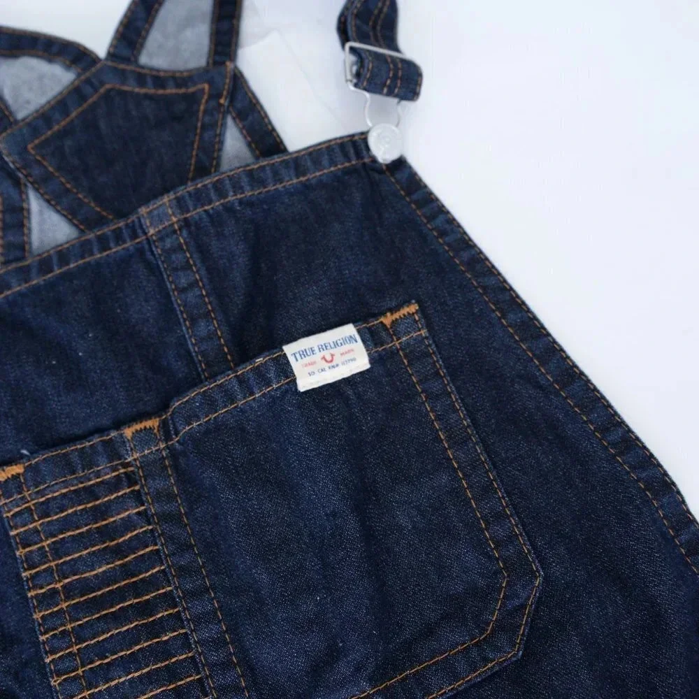 True Religion Y2K Dark Blue Denim Cotton Overalls Relaxed Workwear Preppy M - Picture 15 of 15